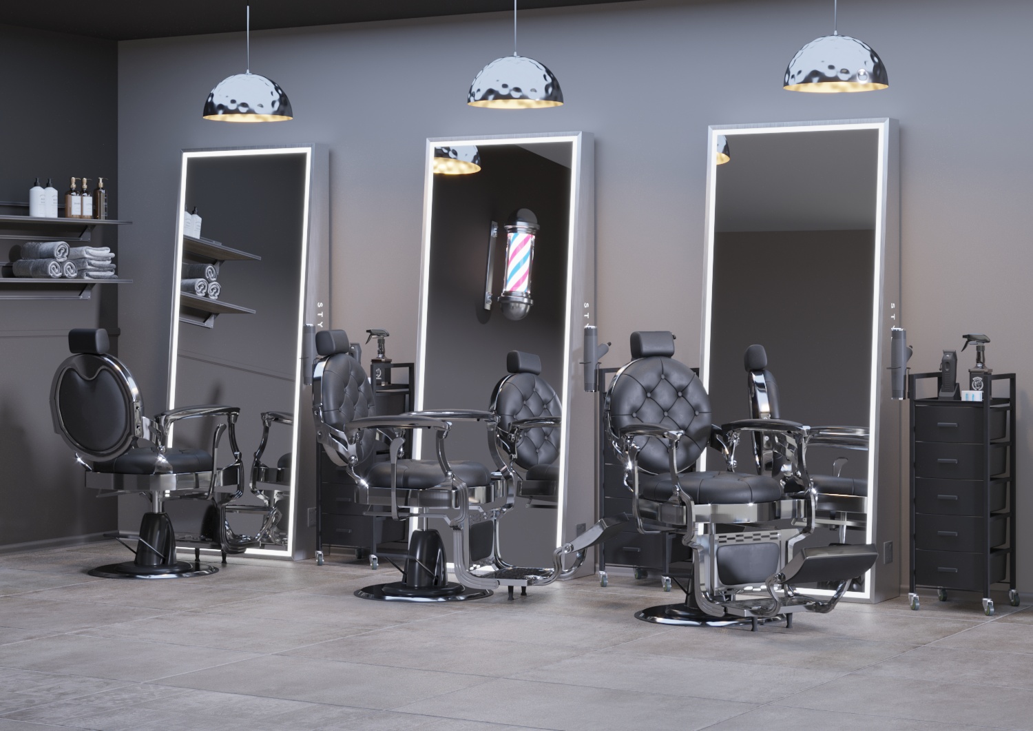 Мужское кресло барбер МД-9118, каркас тонированный хром